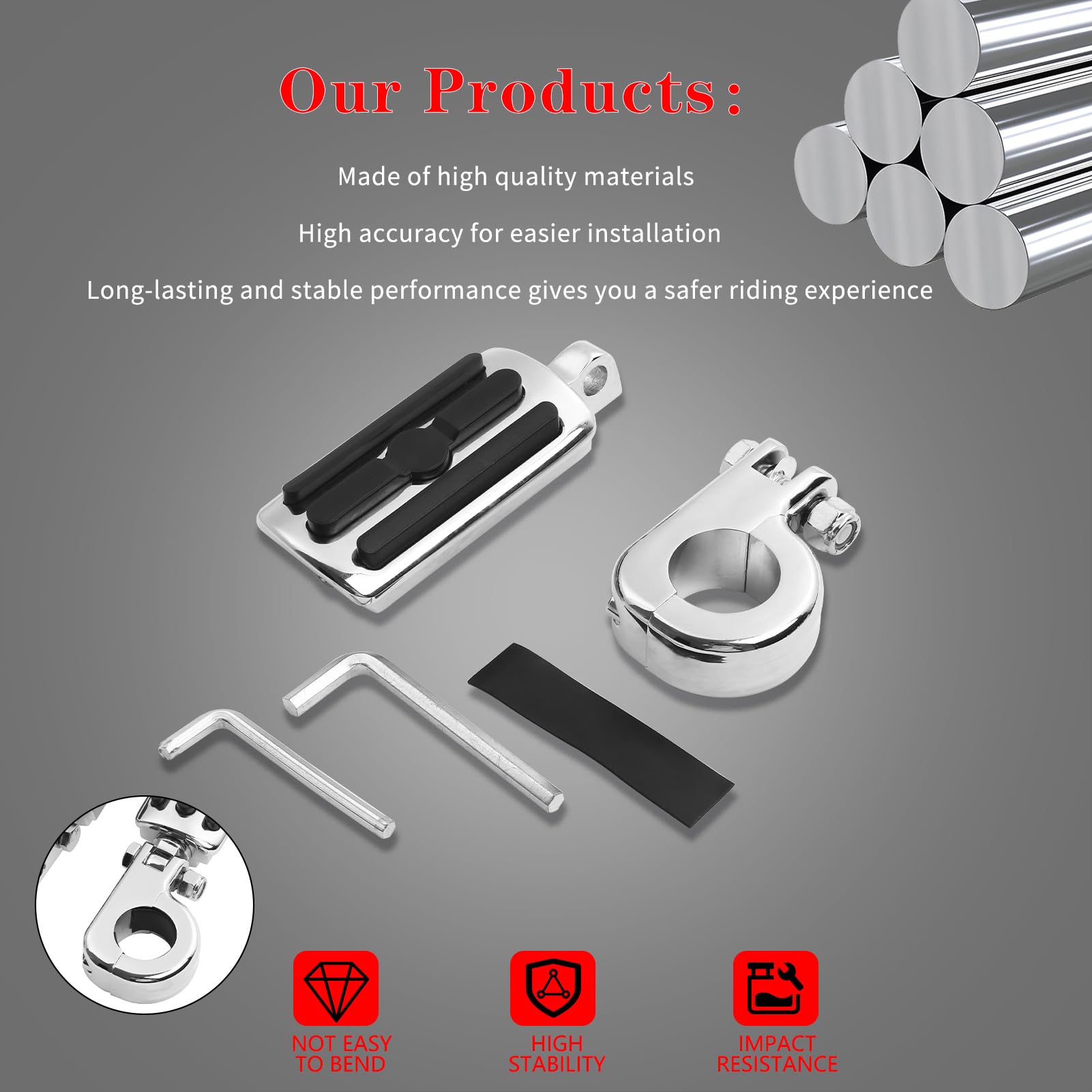 LDJXDADI footpegs mounted on engine guard side view demonstrating secure clamp fit and stability