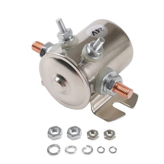 LDMINDA front view nickel-plated solenoid showing sturdy build and secure terminals for reliable switching