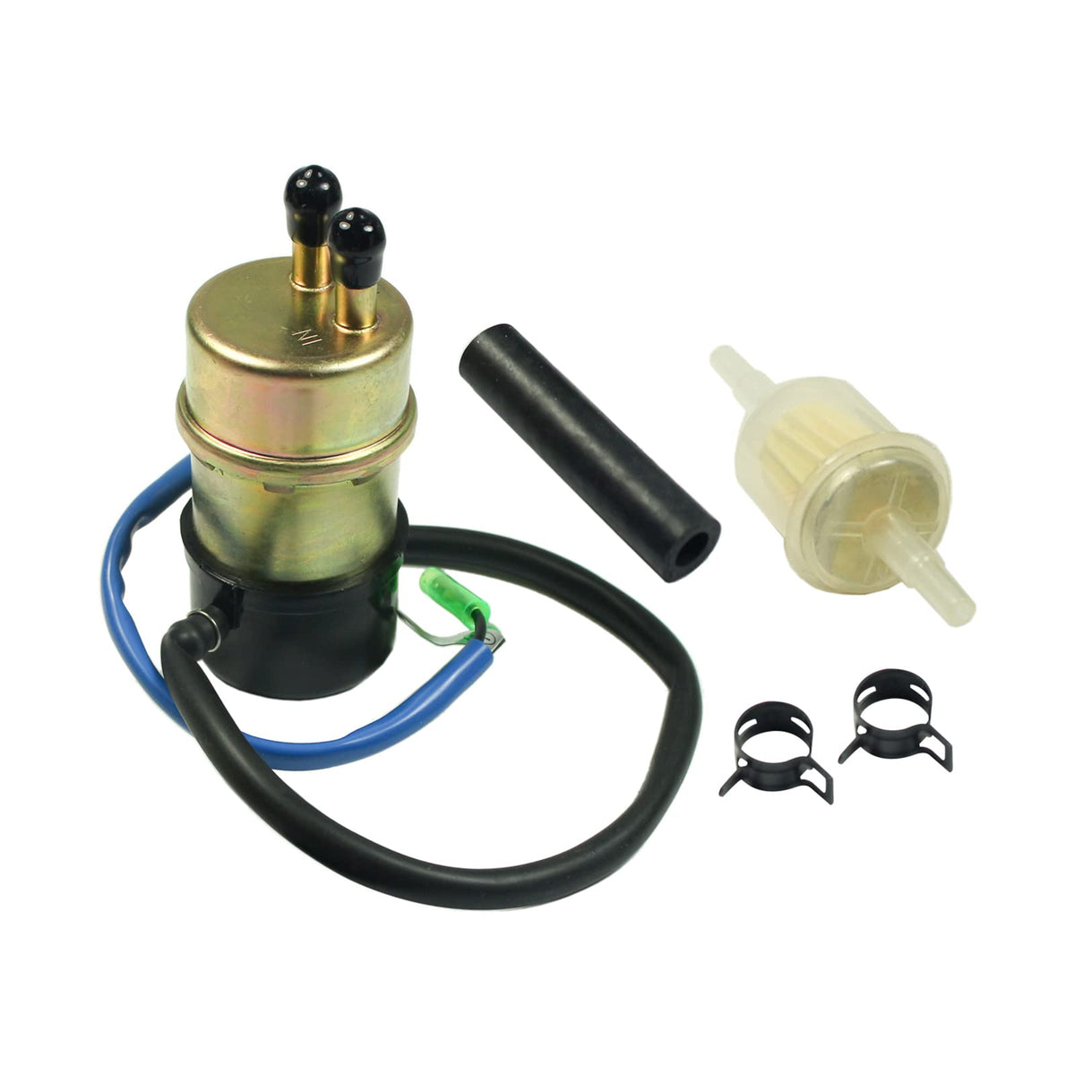 LDMINDA fuel pump front view showing mounting and connector, quick-fit replacement