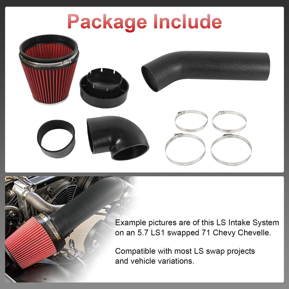 LDMINDA intake installed driver side in engine bay showing improved clearance benefit
