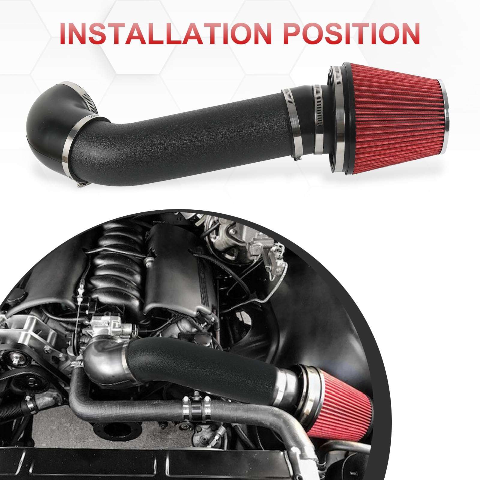 LDMINDA intake next to ruler to show 4-inch tube scale and fitment benefit