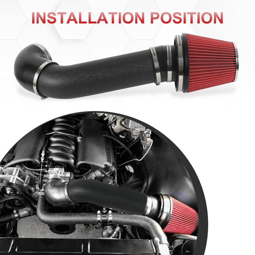 LDMINDA intake next to ruler to show 4-inch tube scale and fitment benefit