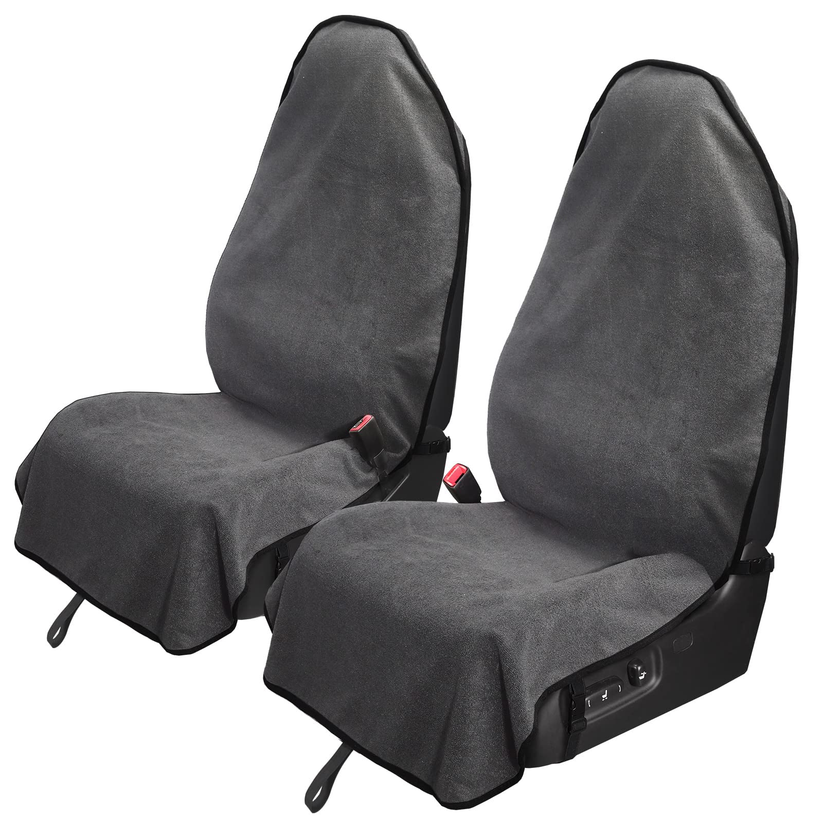 Leader Accessories front packaging showing two grey seat covers and branding for easy identification