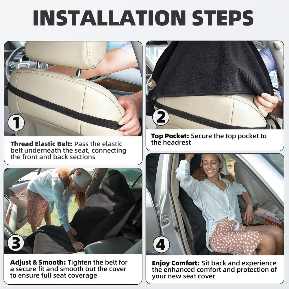 Leader Accessories size comparison on front seat showing universal fit across seat types
