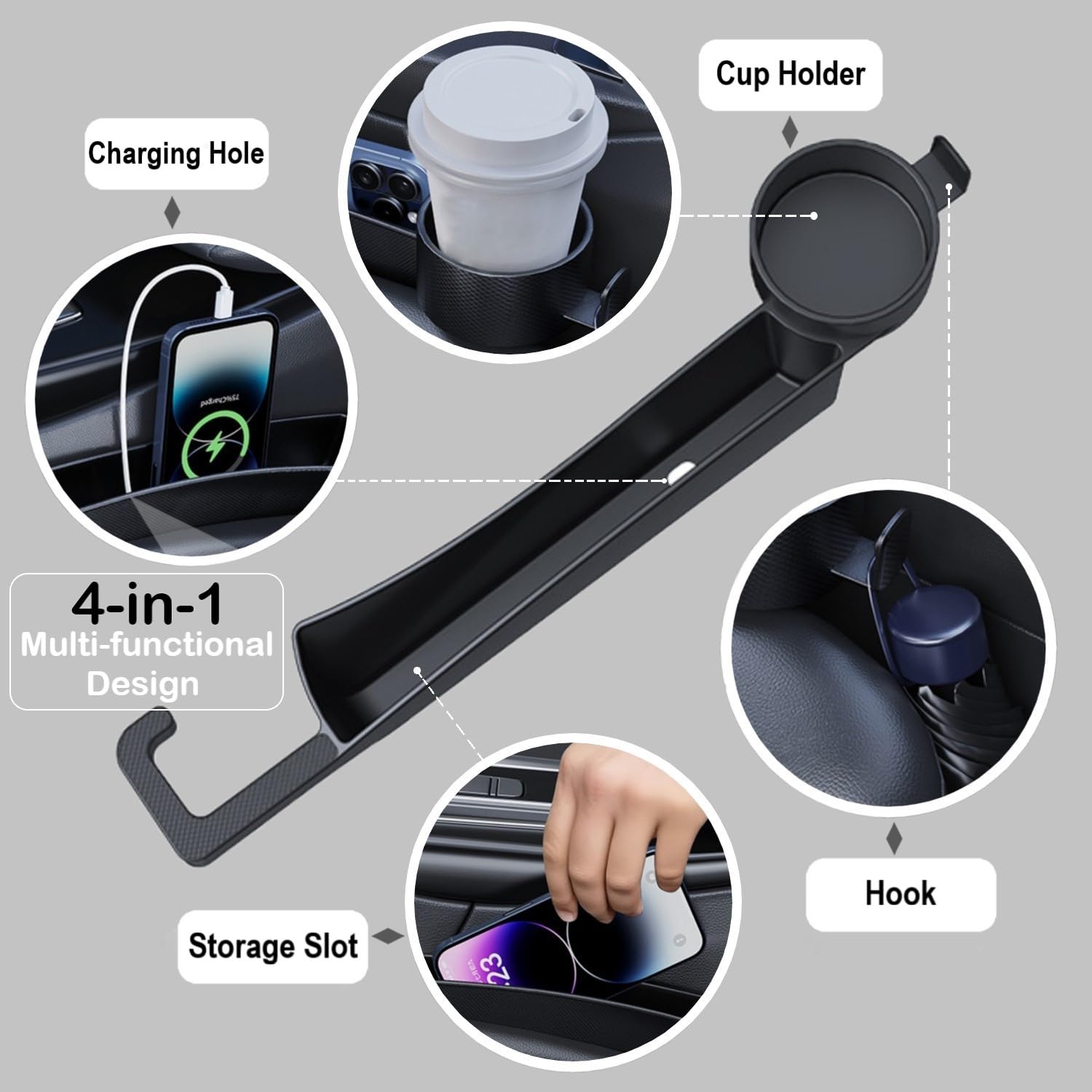 LeaHun cup holder closeup holding a standard takeaway cup securely