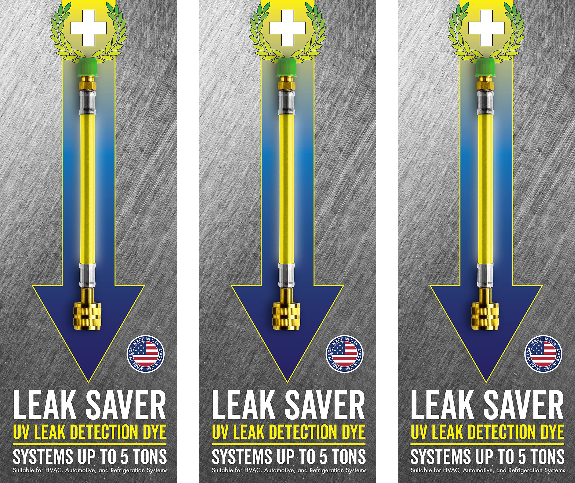 Leak Saver front pack 3-pack showing bottles and label, brand helps quick diagnostics