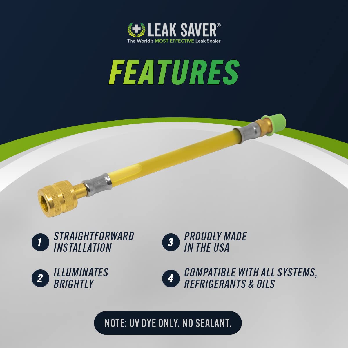 Leak Saver connected to manifold gauge injecting dye, brand speeds accurate injection