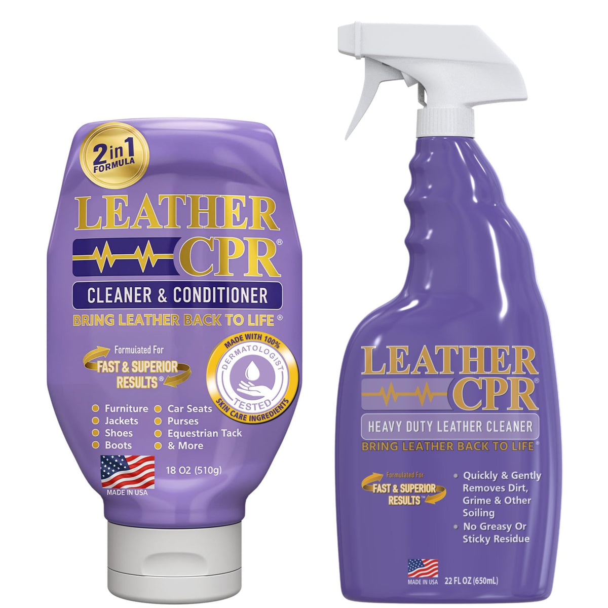 Leather CPR front packaging showing complete cleaner and conditioner kit benefits