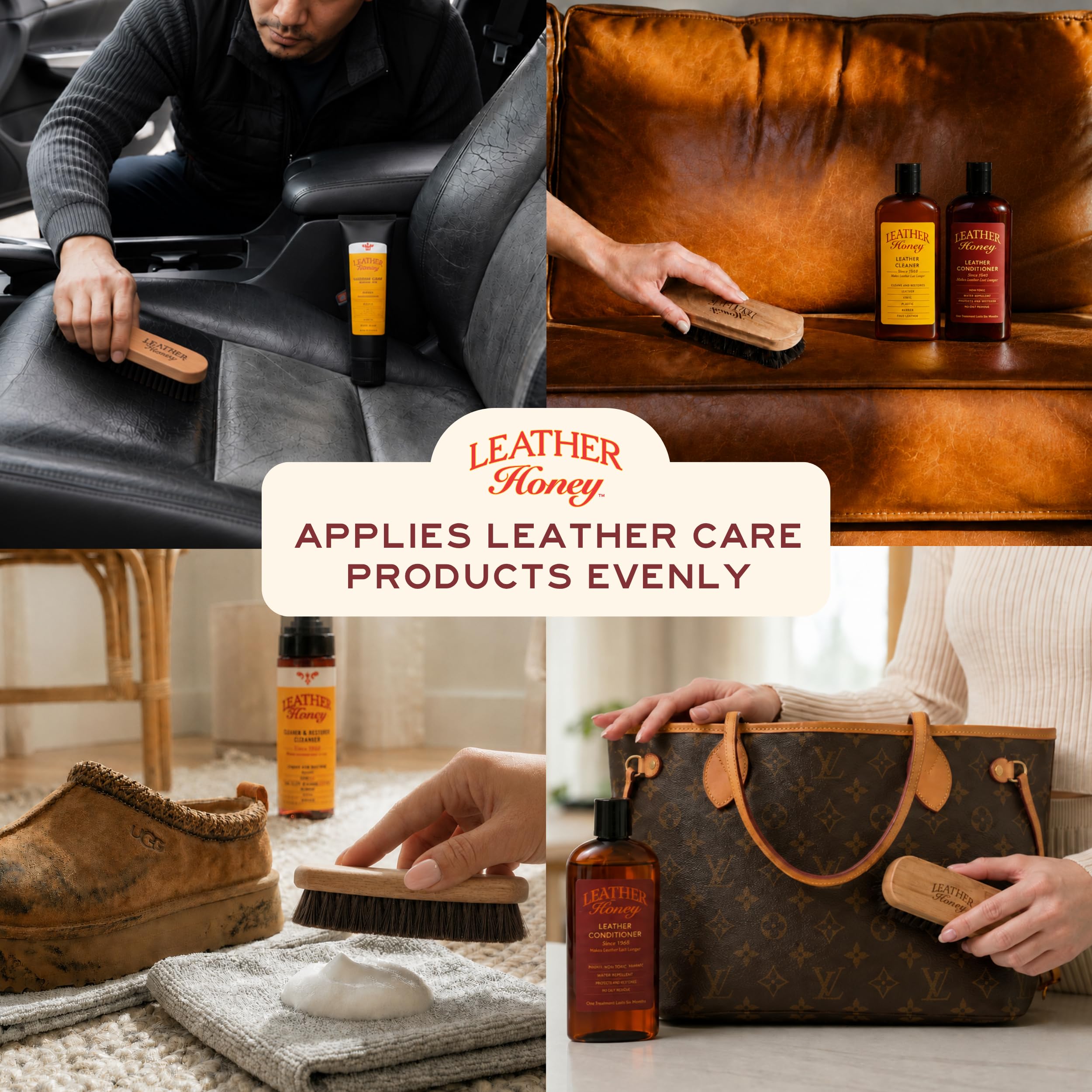 Leather Honey brush cleaning shoe stitching and seams for precise dirt removal