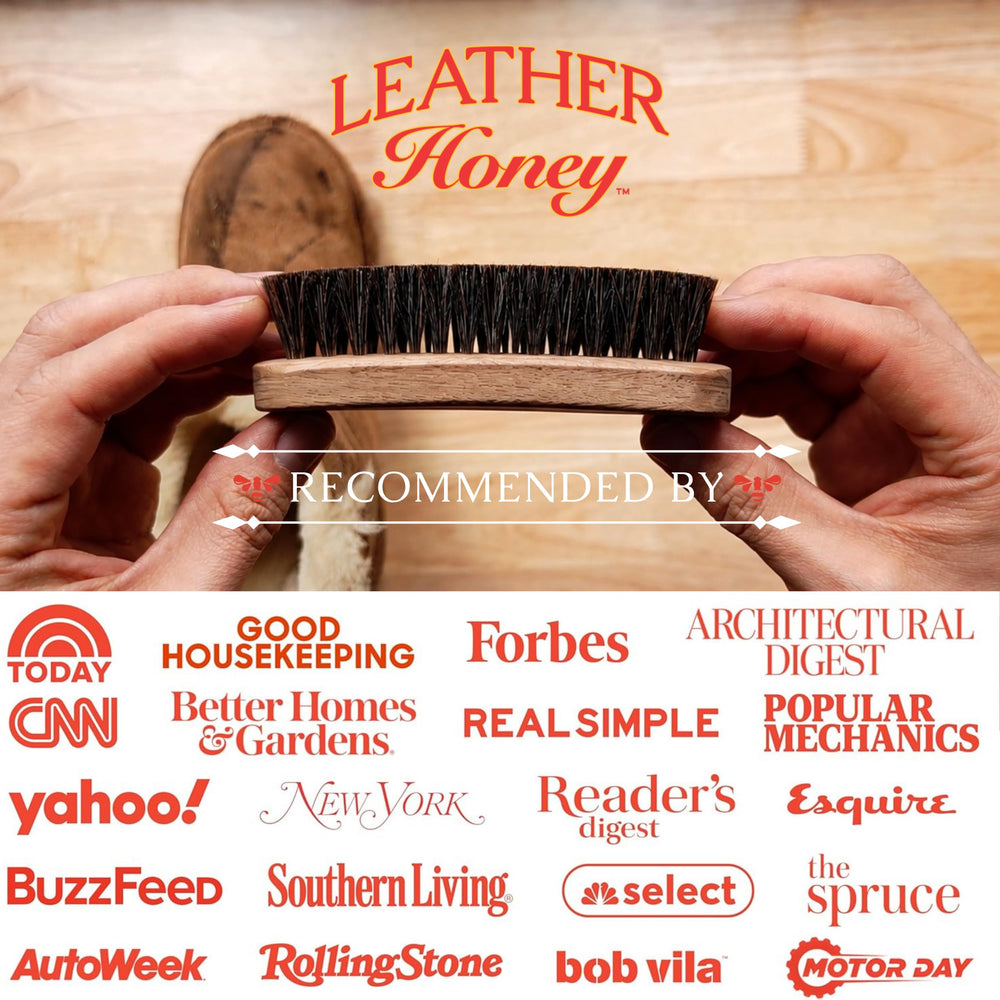 Leather Honey brush in car interior demonstrating fast care for automotive leather