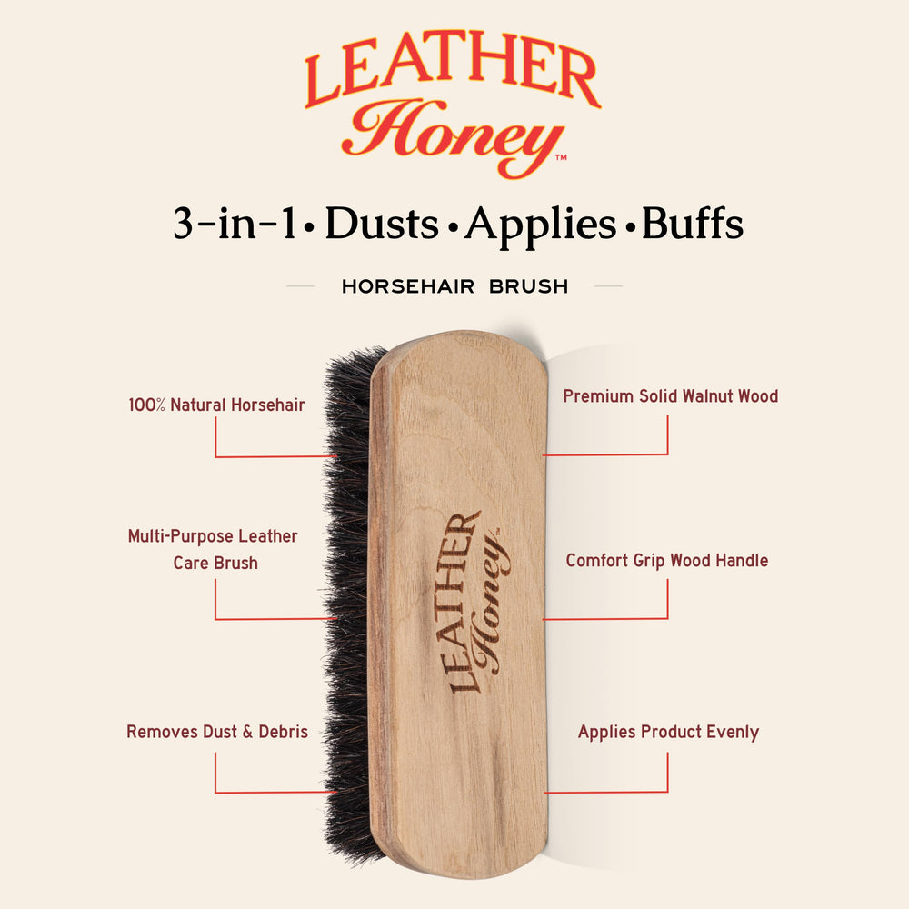 Leather Honey horsehair bristles detail showing soft fibers for effective dirt removal