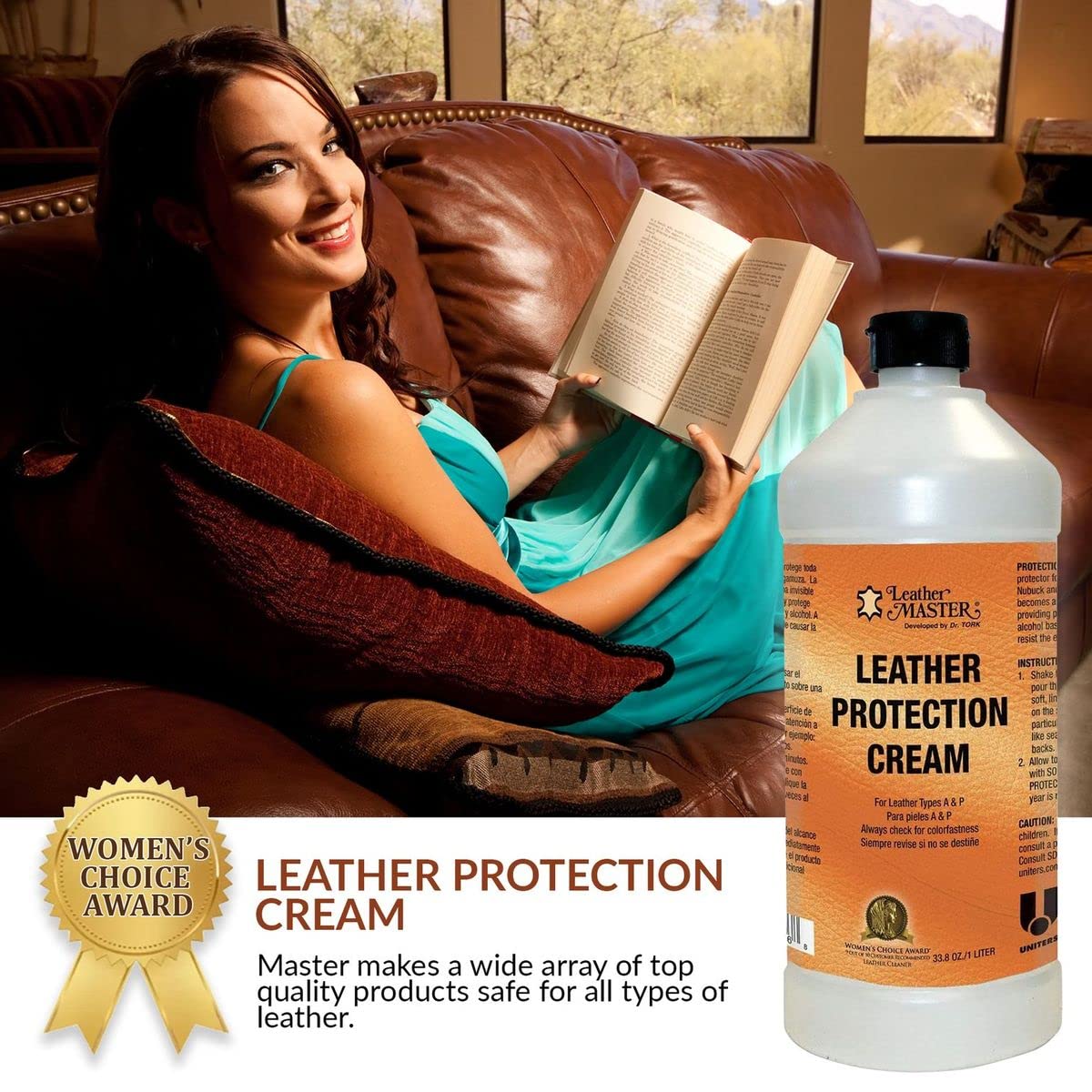 Leather Master applied with cloth on sofa to protect high-wear areas