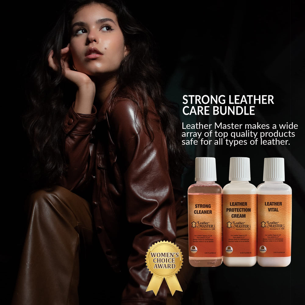 Leather Master kit displayed on sofa showing refreshed furniture and everyday protection