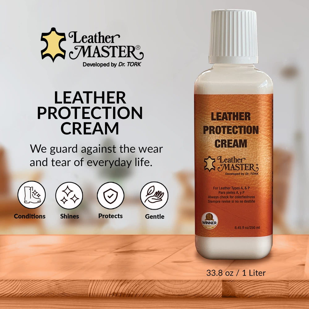 Leather Master bottles beside ruler for size comparison and travel-friendly volume