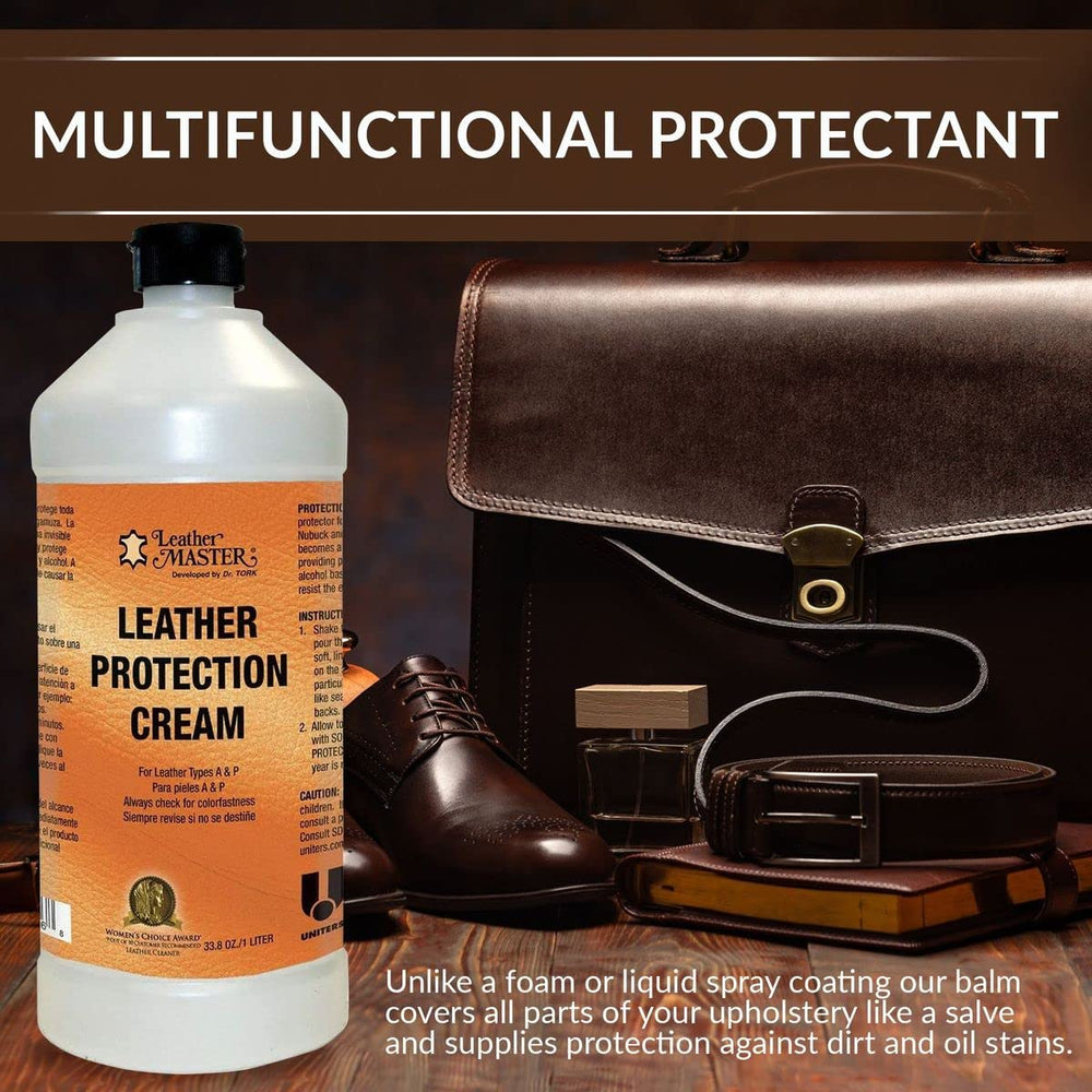 Leather Master treated versus untreated leather comparison showing stain resistance