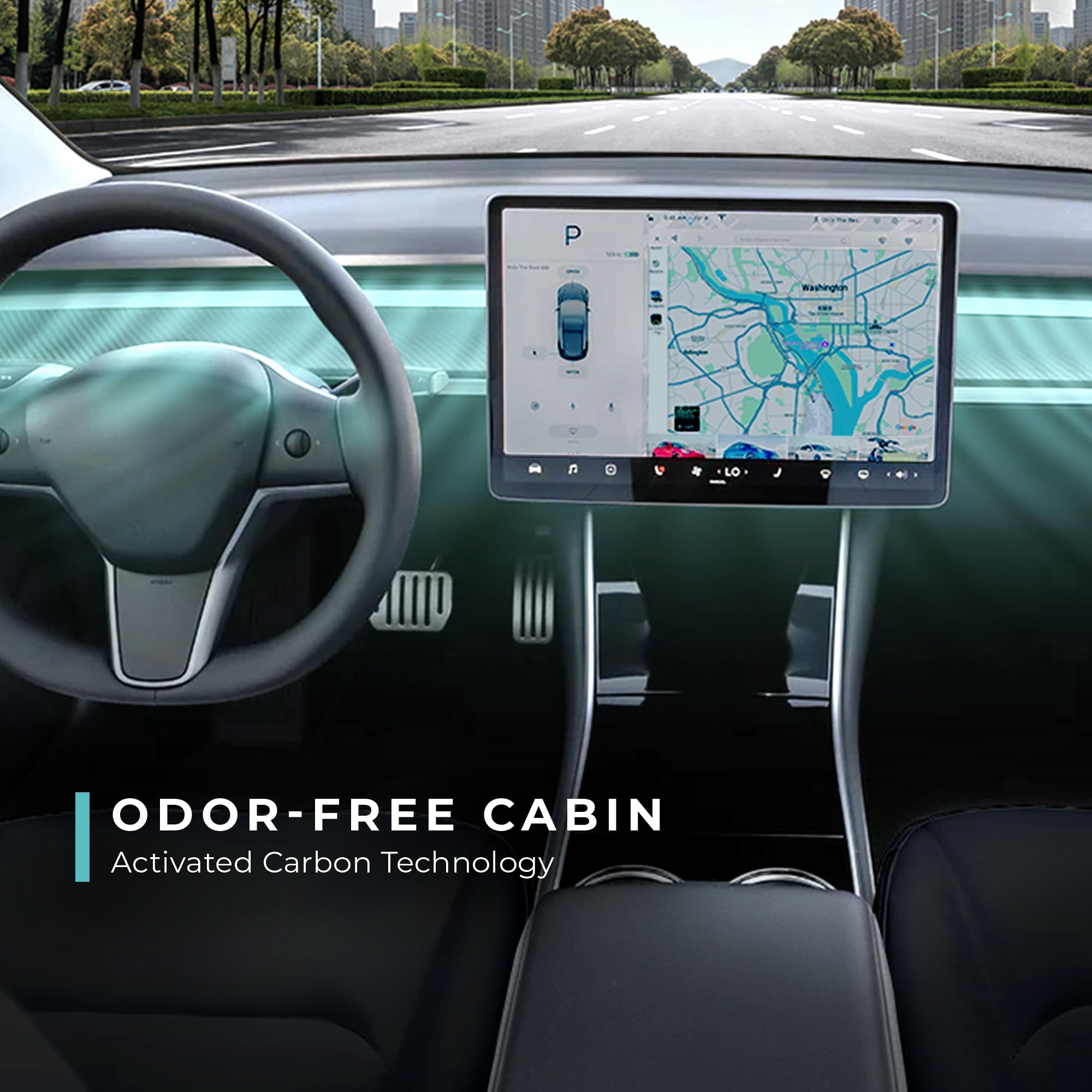 Lectron activated carbon layer detail highlighting odor absorption and fresher air