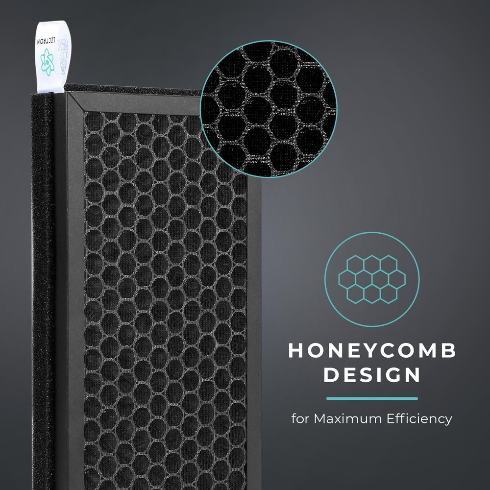 Lectron filter beside ruler demonstrating correct size fit for Tesla Model 3 and Y