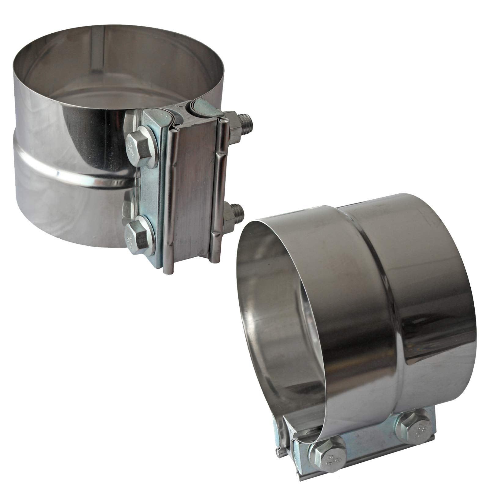 LEDAUT clamp front view showing stainless band and bolts for secure fit