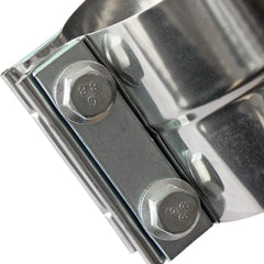 LEDAUT clamp installed on exhaust pipe demonstrating leak prevention