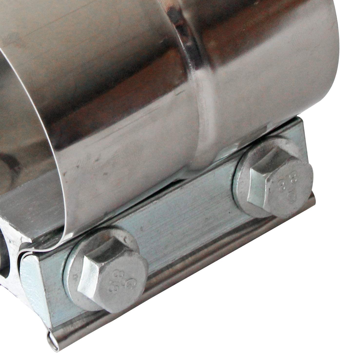 LEDAUT clamp installed on exhaust pipe demonstrating secure, serviceable joint