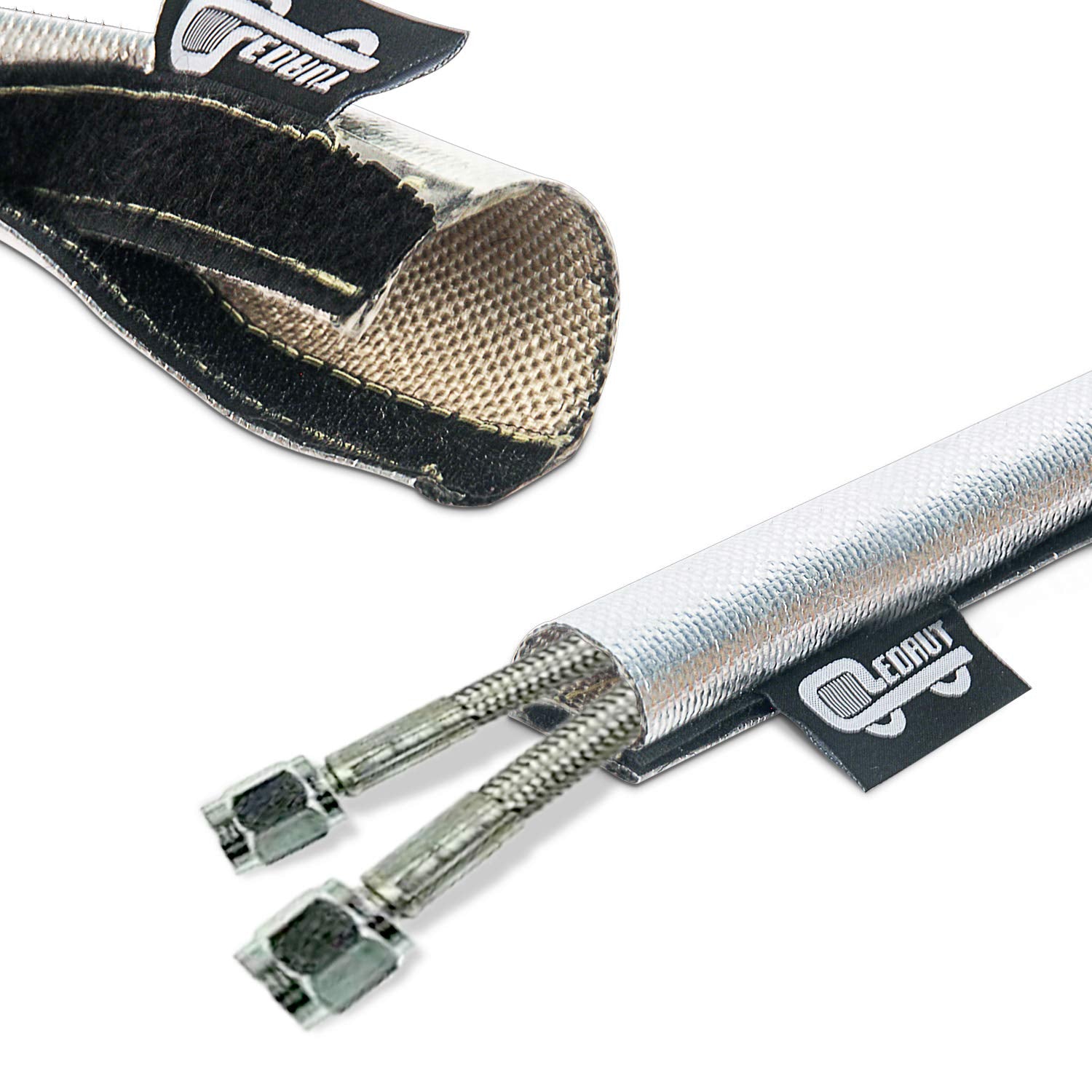 LEDAUT sleeve wrapped around engine hose demonstrating heat and abrasion protection