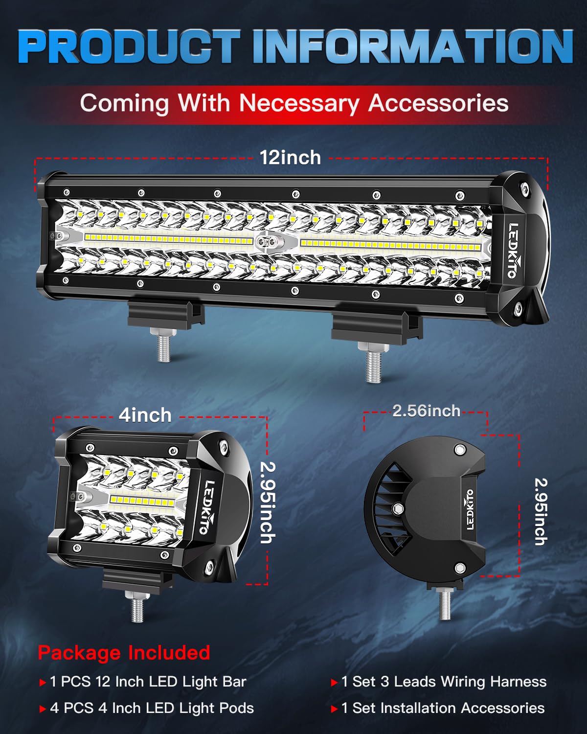 LEDKITO kit components laid out showing included brackets and fuses