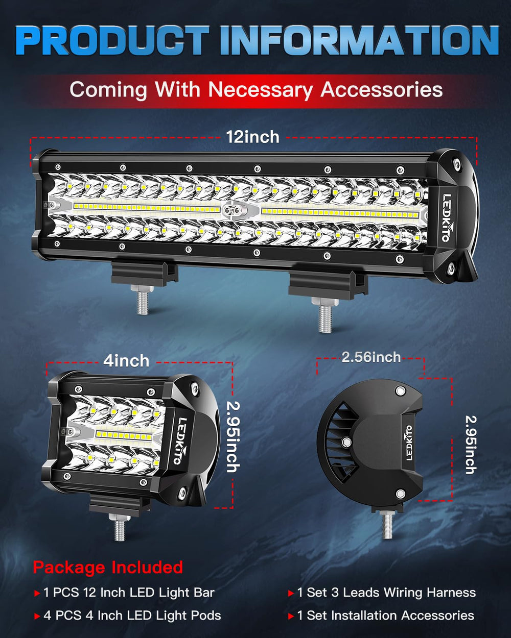 LEDKITO kit components laid out showing included brackets and fuses