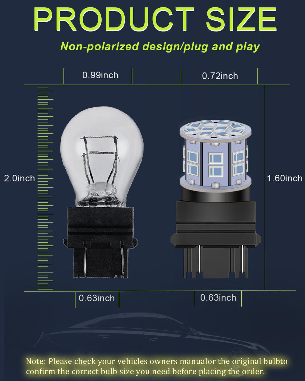 LEDYOTRY 3157 side profile view showing compact base and full 360 degree light design for consistent output