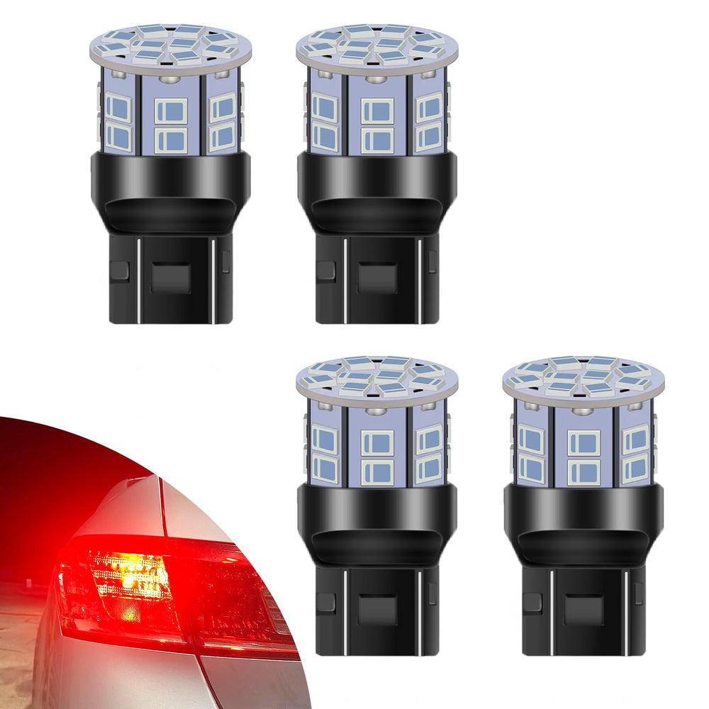 LEDYOTRY front packaging showing four red 7443 bulbs and benefits