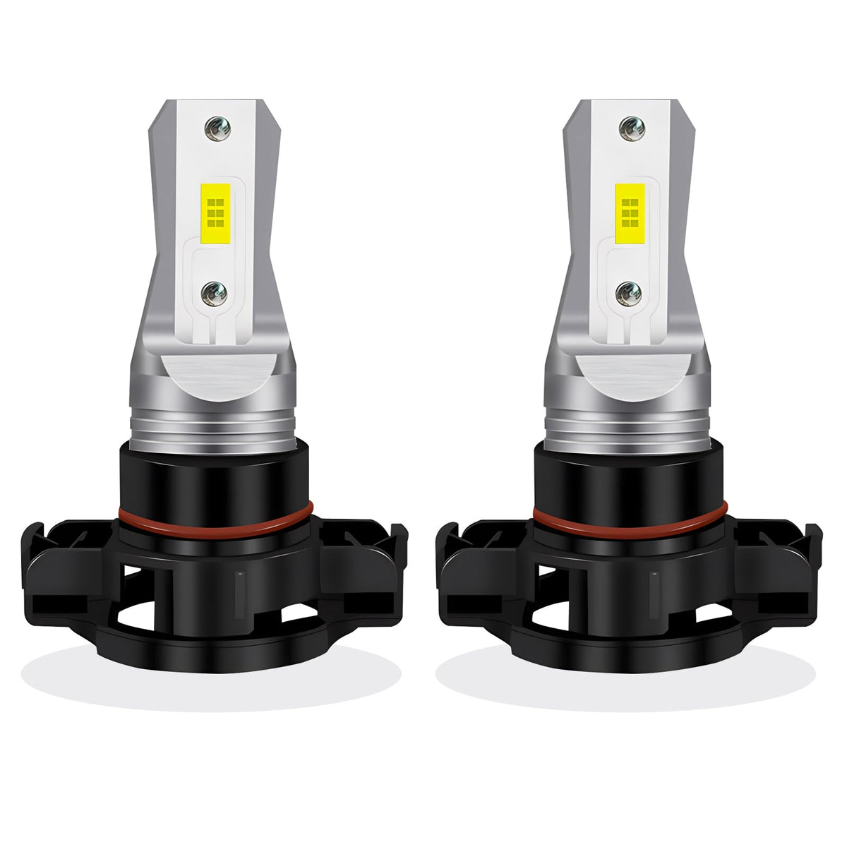 LEDYOTRY front view of bulb pair showing compact plug-and-play design and easy install benefit