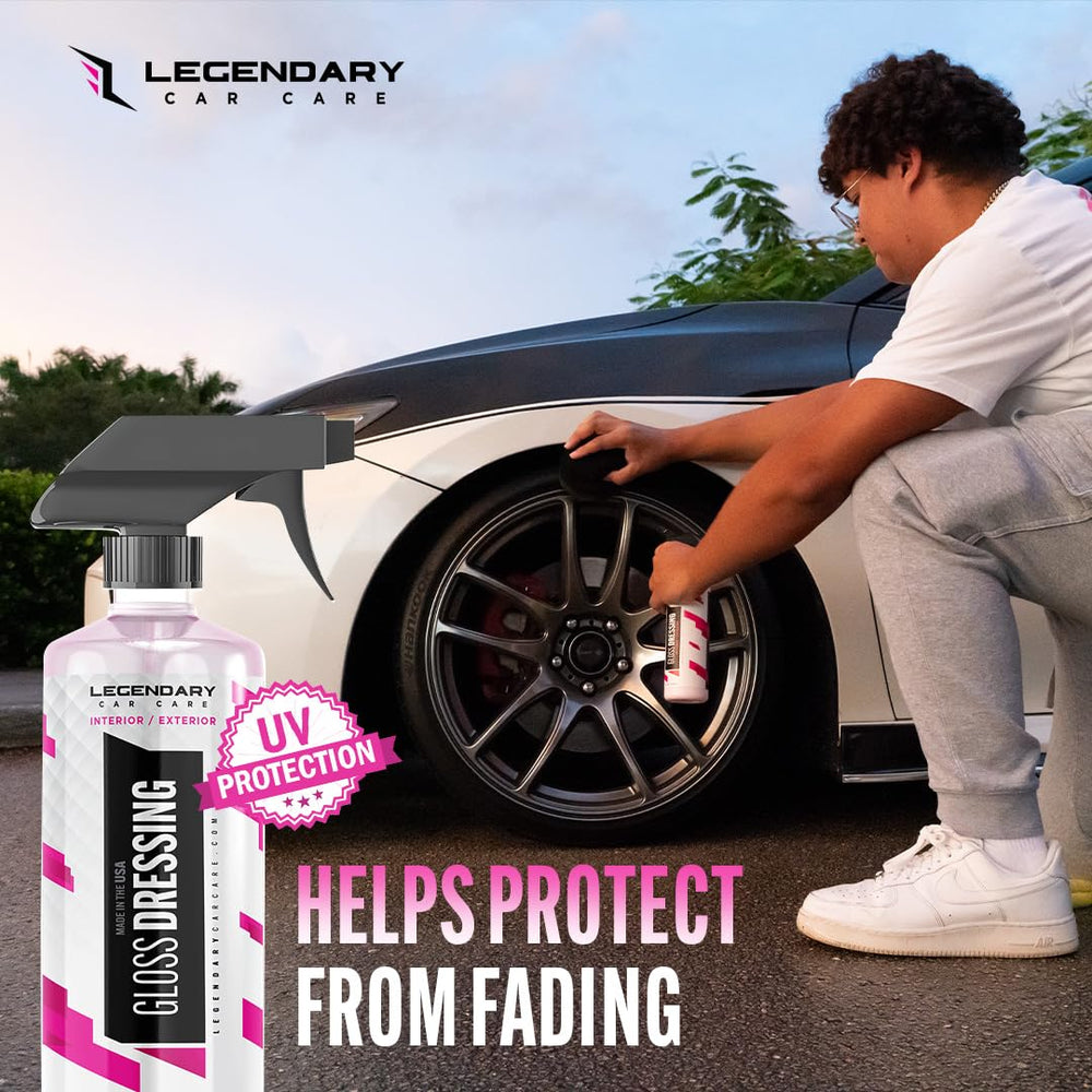 Legendary Car Care trim detail application highlighting streak-free shine