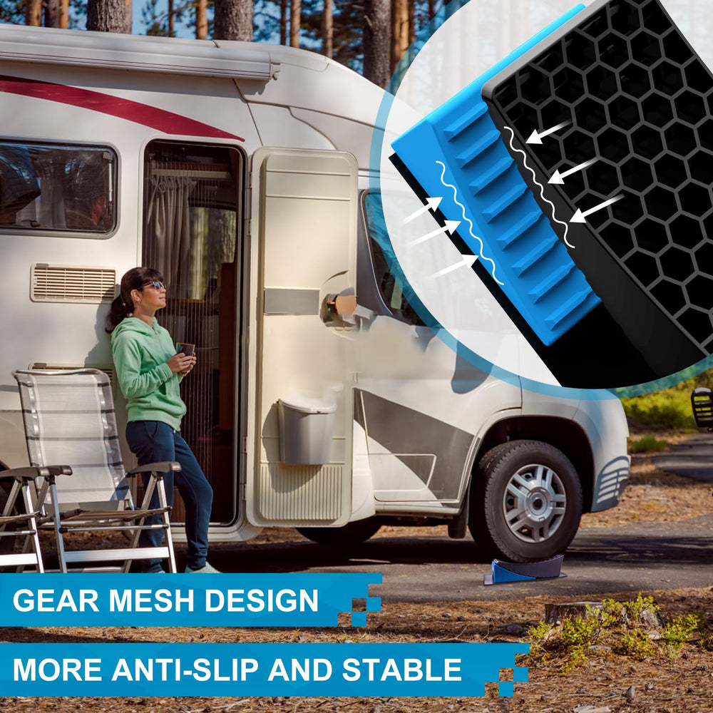 LEIDGG wheel chock locked into leveler delivering secure anti-roll protection