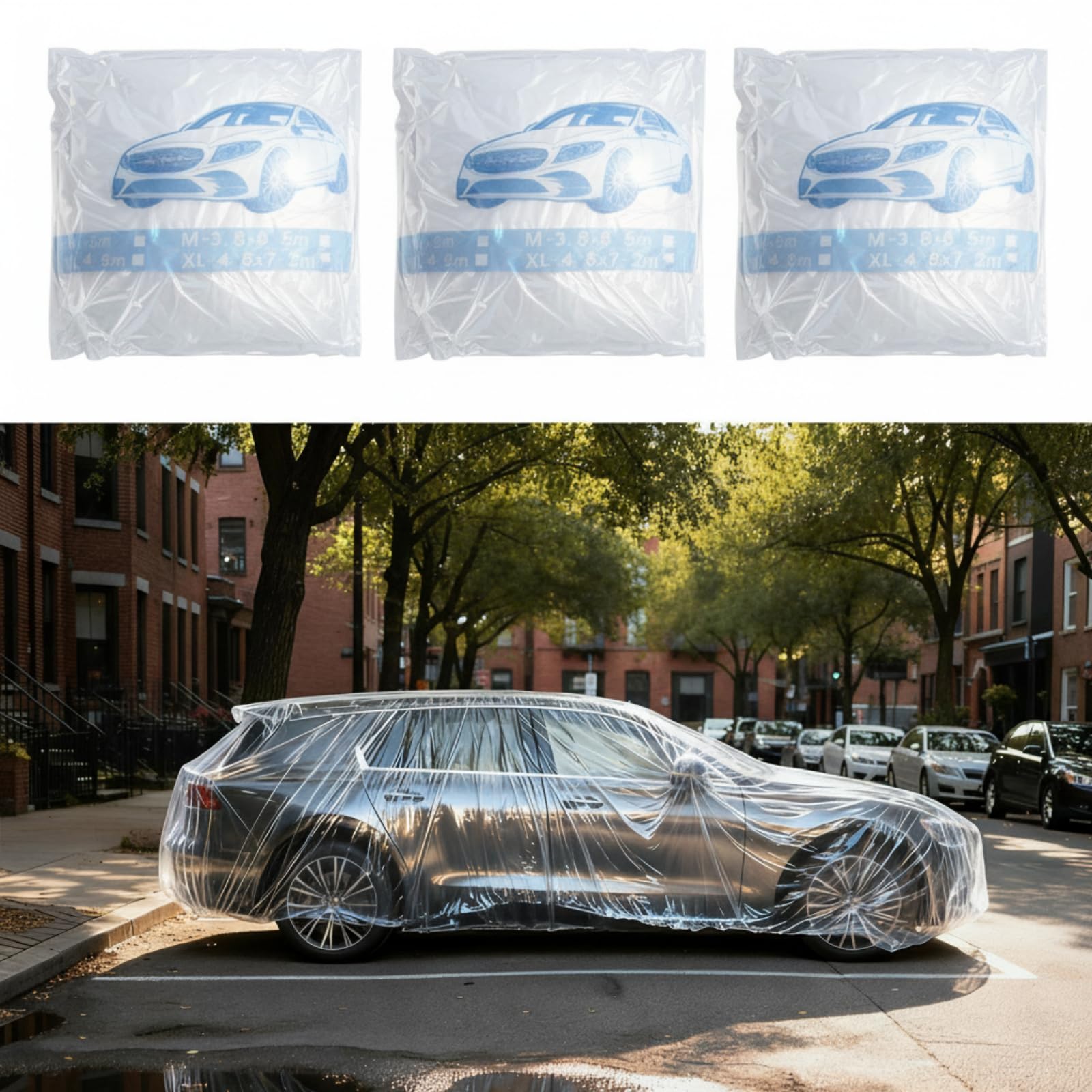 LEIFIDE front full view clear car cover showing complete exterior protection