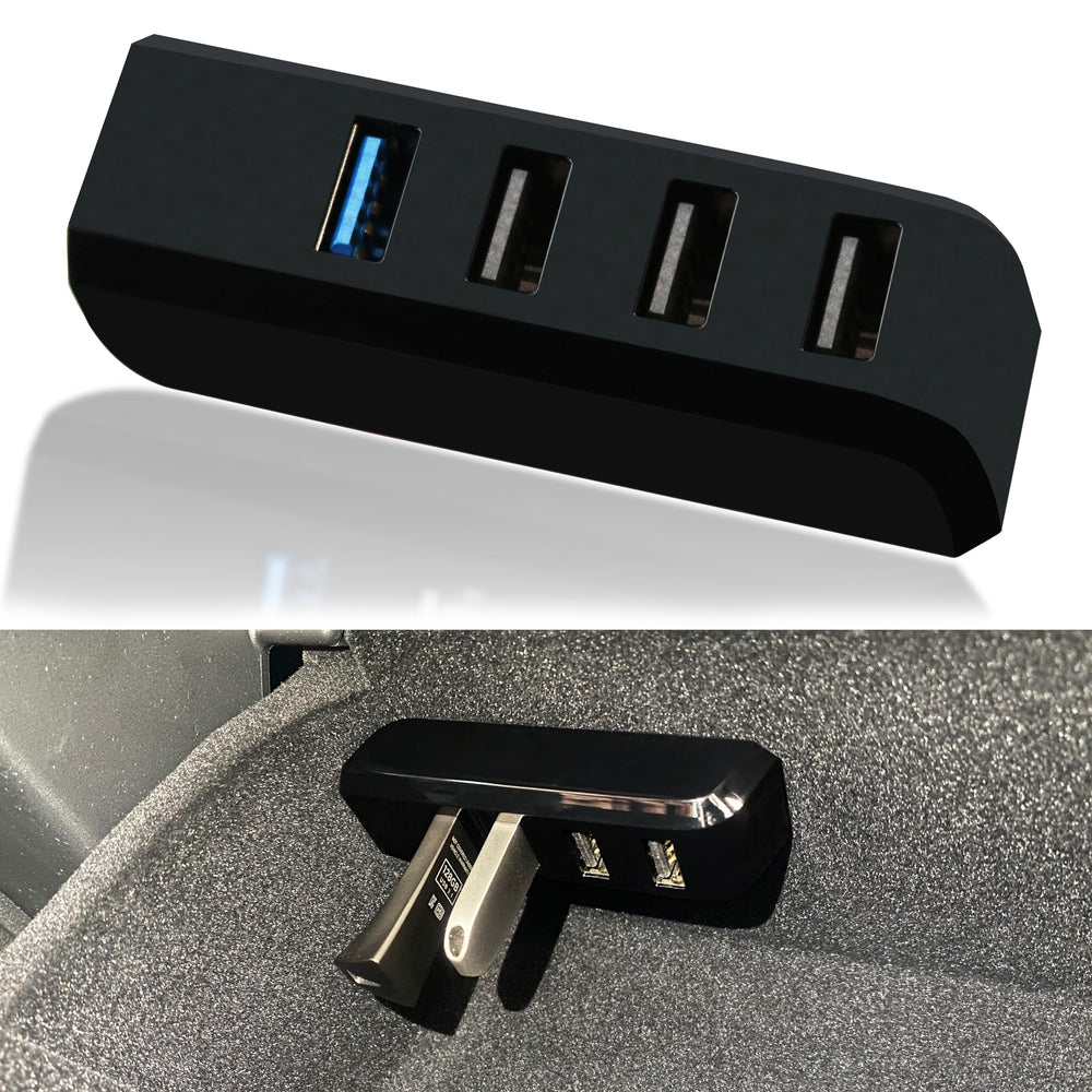 Leikaendi front view of glove box USB hub showing four ports and sleek finish