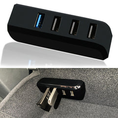 Leikaendi front view of glove box USB hub showing four ports and sleek finish