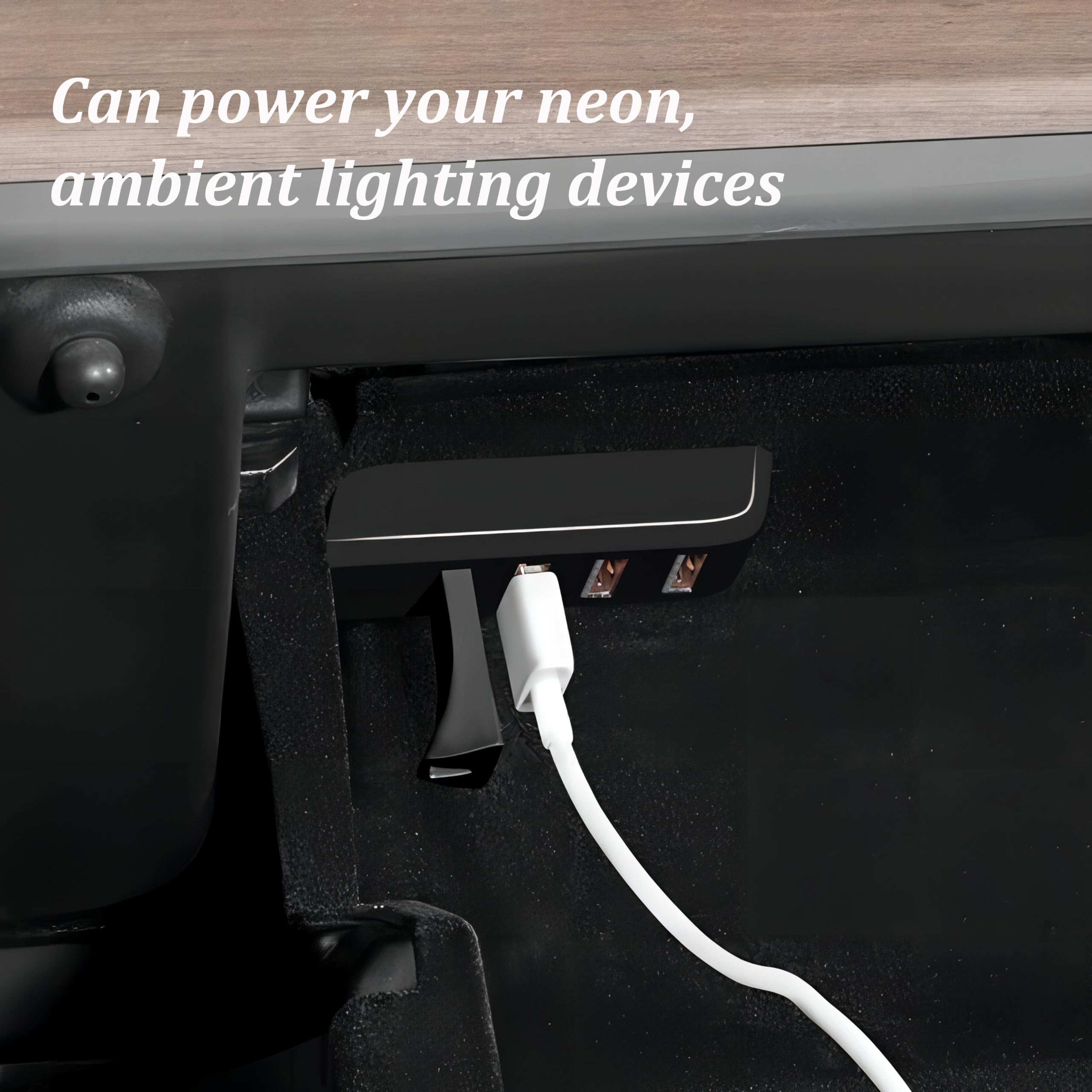 Leikaendi hub in Tesla interior lifestyle shot showing seamless integration