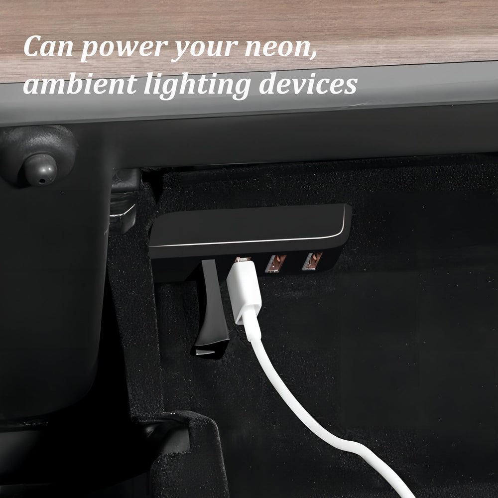 Leikaendi hub in Tesla interior lifestyle shot showing seamless integration