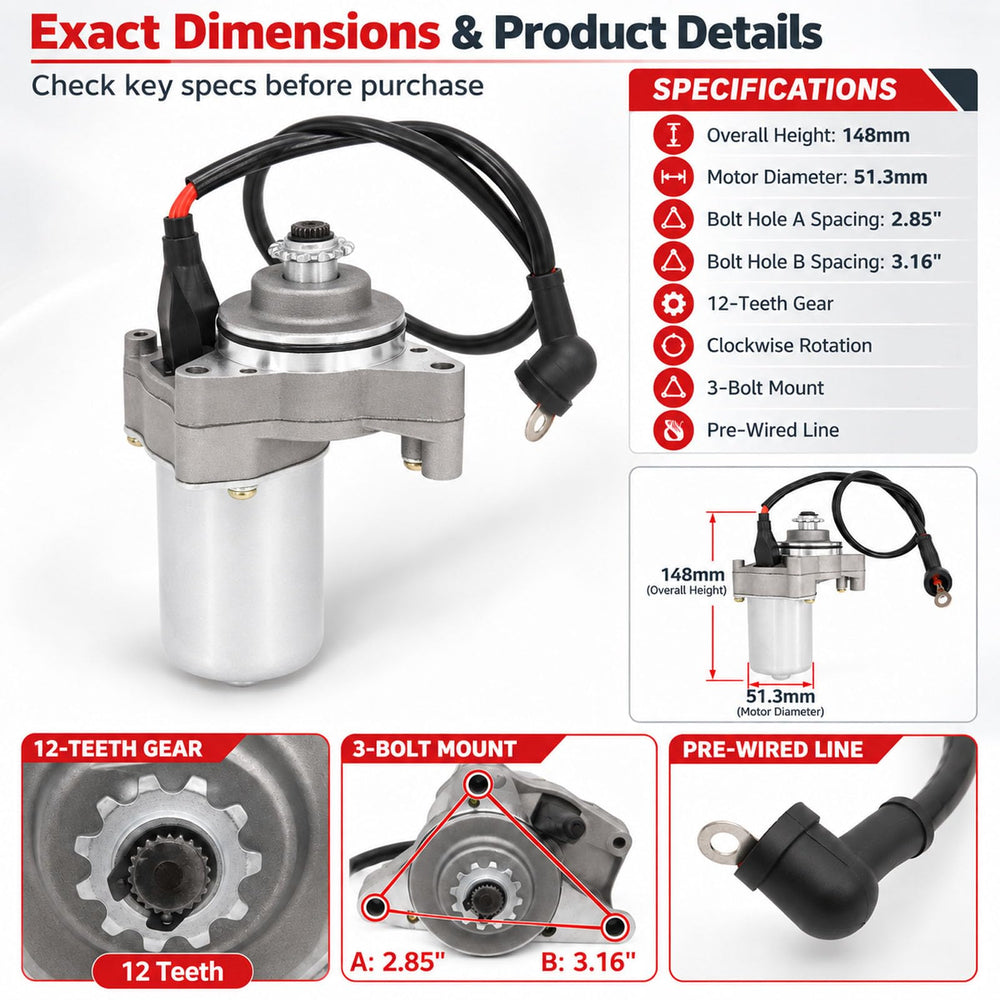 LEIMO KPARTS starter installed on quad demonstrating easy direct-fit replacement