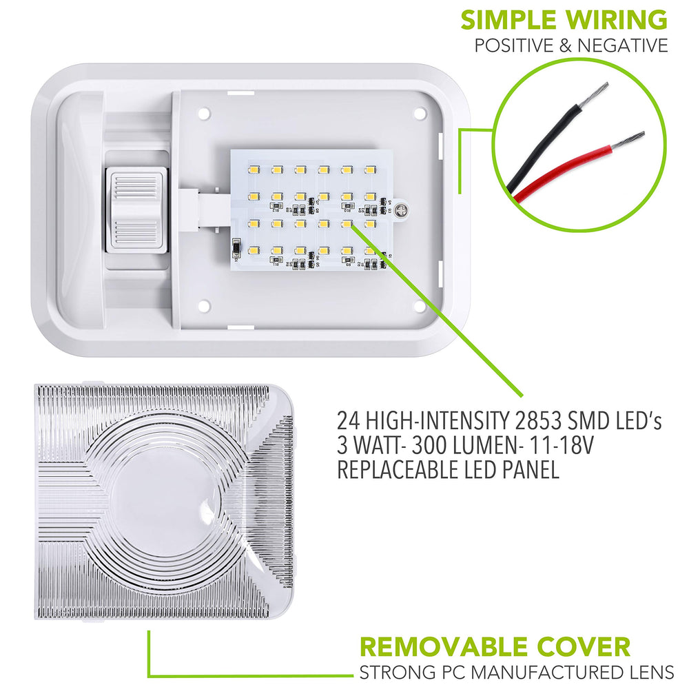 Leisure LED mounted in an RV ceiling providing even natural white lighting