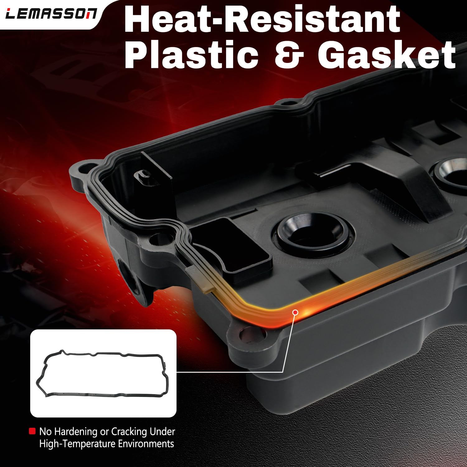 LEMASSON valve covers installed on Nissan engine demonstrating leak prevention benefit