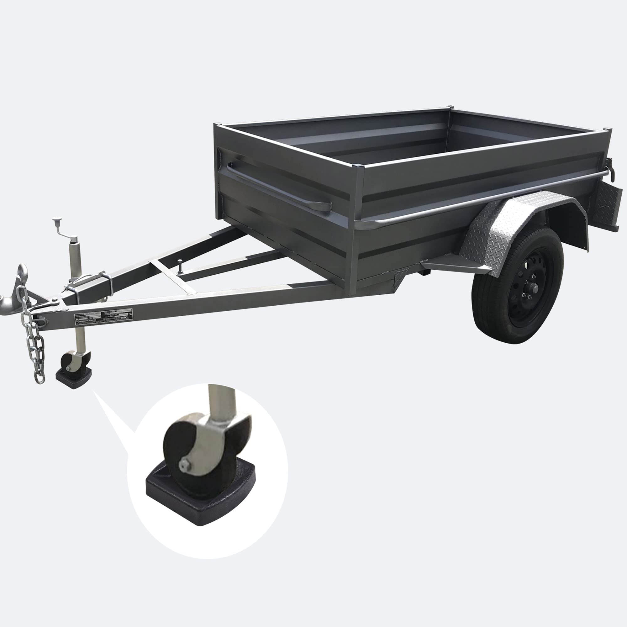 LEORAY chock placed under jack wheel demonstrating stabilizing benefit