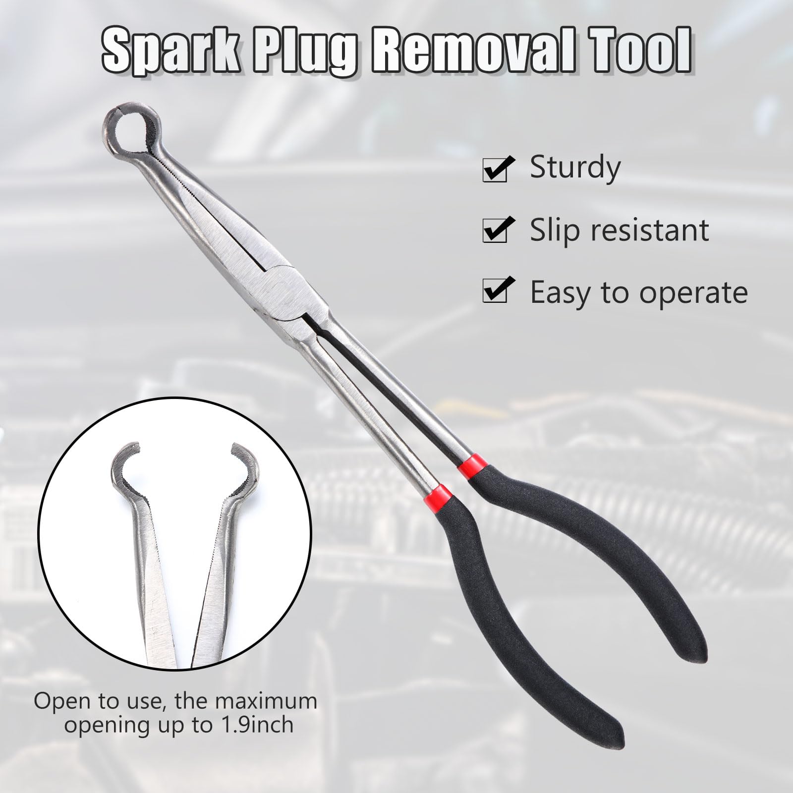 Leriton tool in use removing a spark plug boot in an engine bay for safer replacement