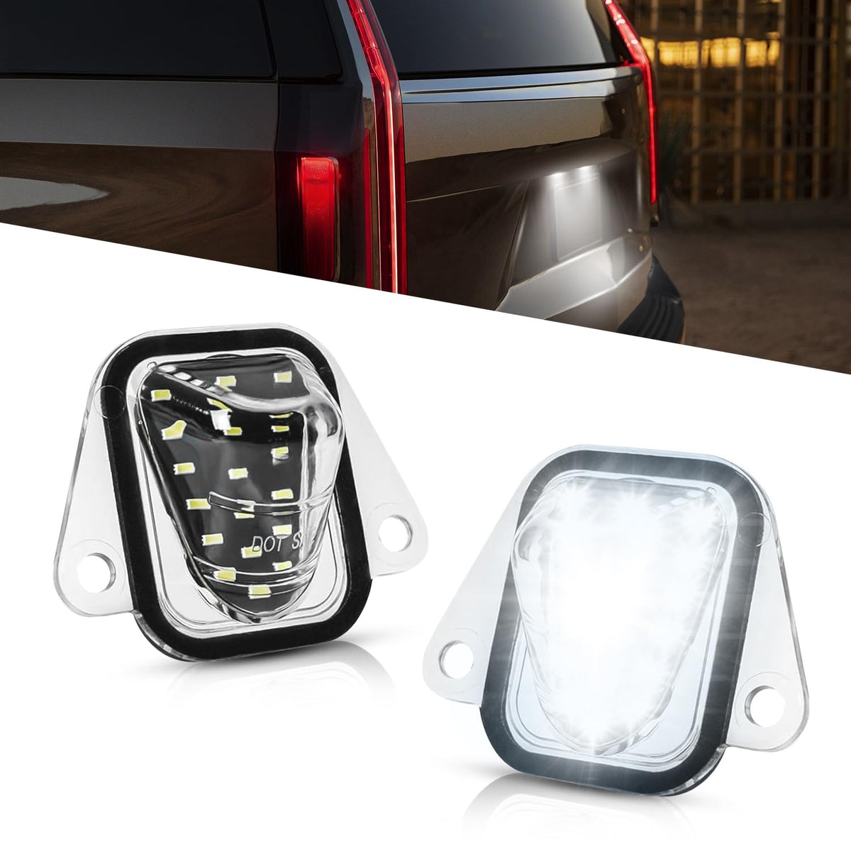 LESAUCE front assembly LED license plate light showing fit and finish, improves visibility