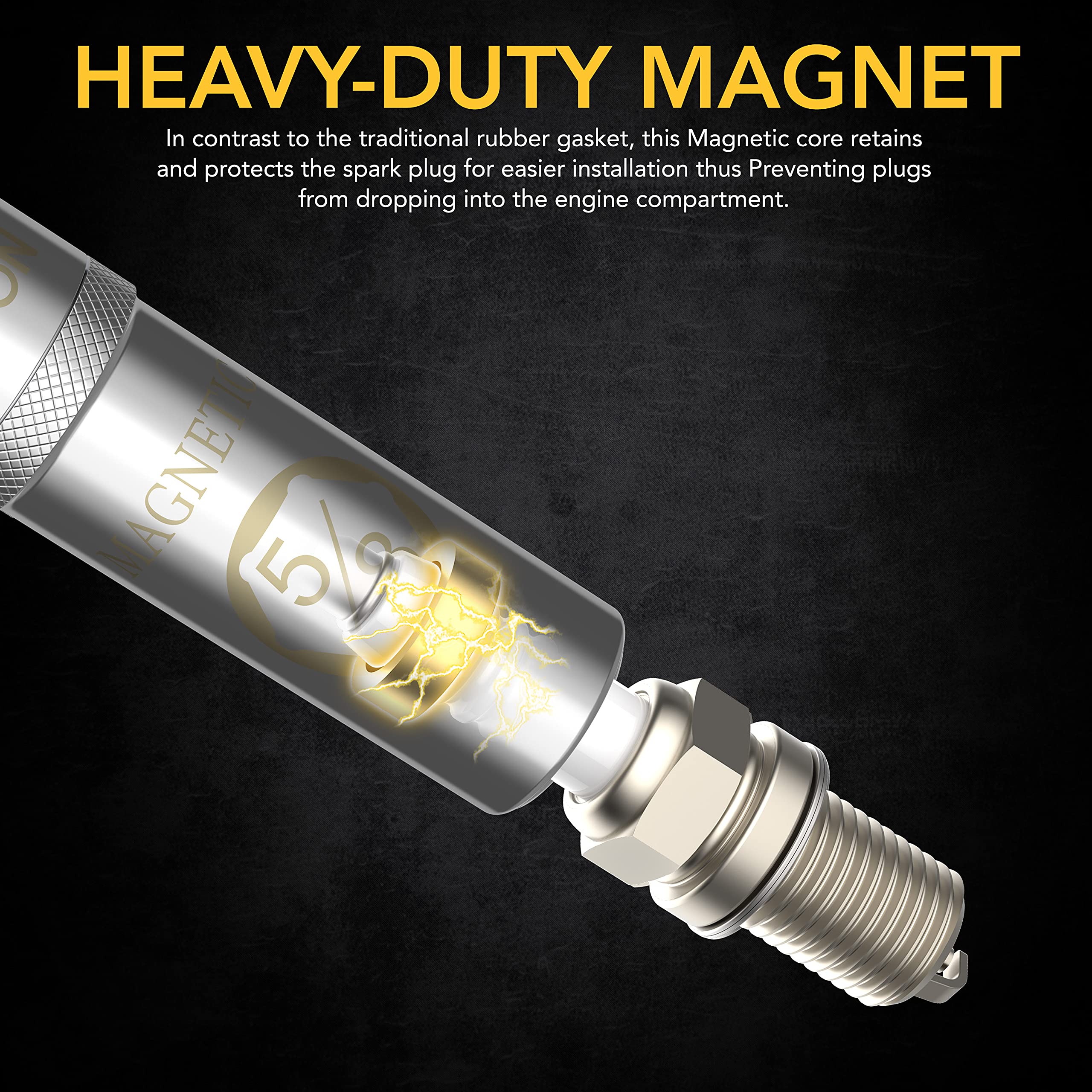 LEXIVON detail of magnetic core holding a spark plug securely to prevent drops
