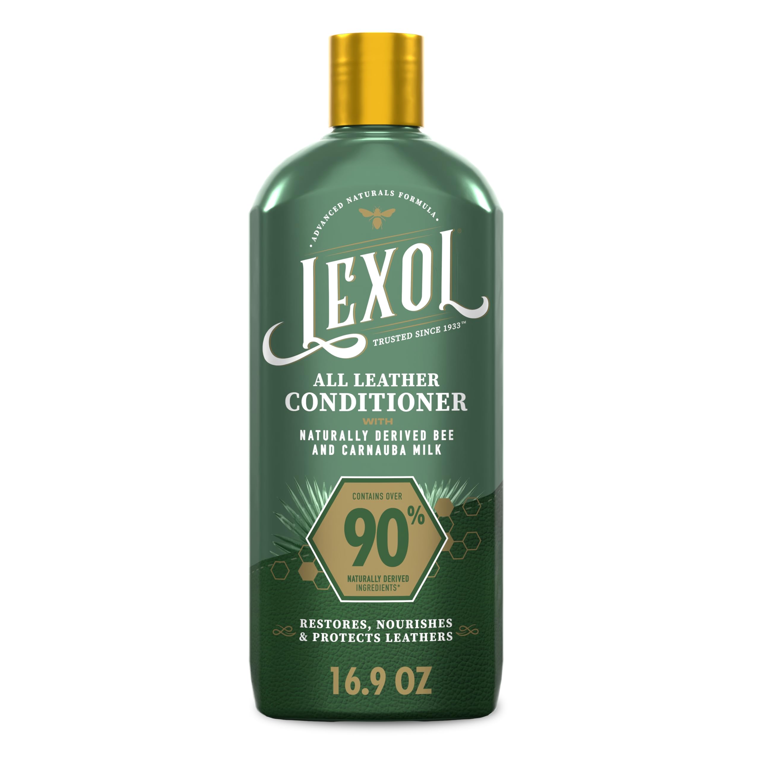 Lexol bottle front view showing label and 16.9 fl oz size, conveys professional care