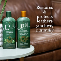 Lexol cleaner bottle close-up highlighting aloe-based gentle cleaning benefit