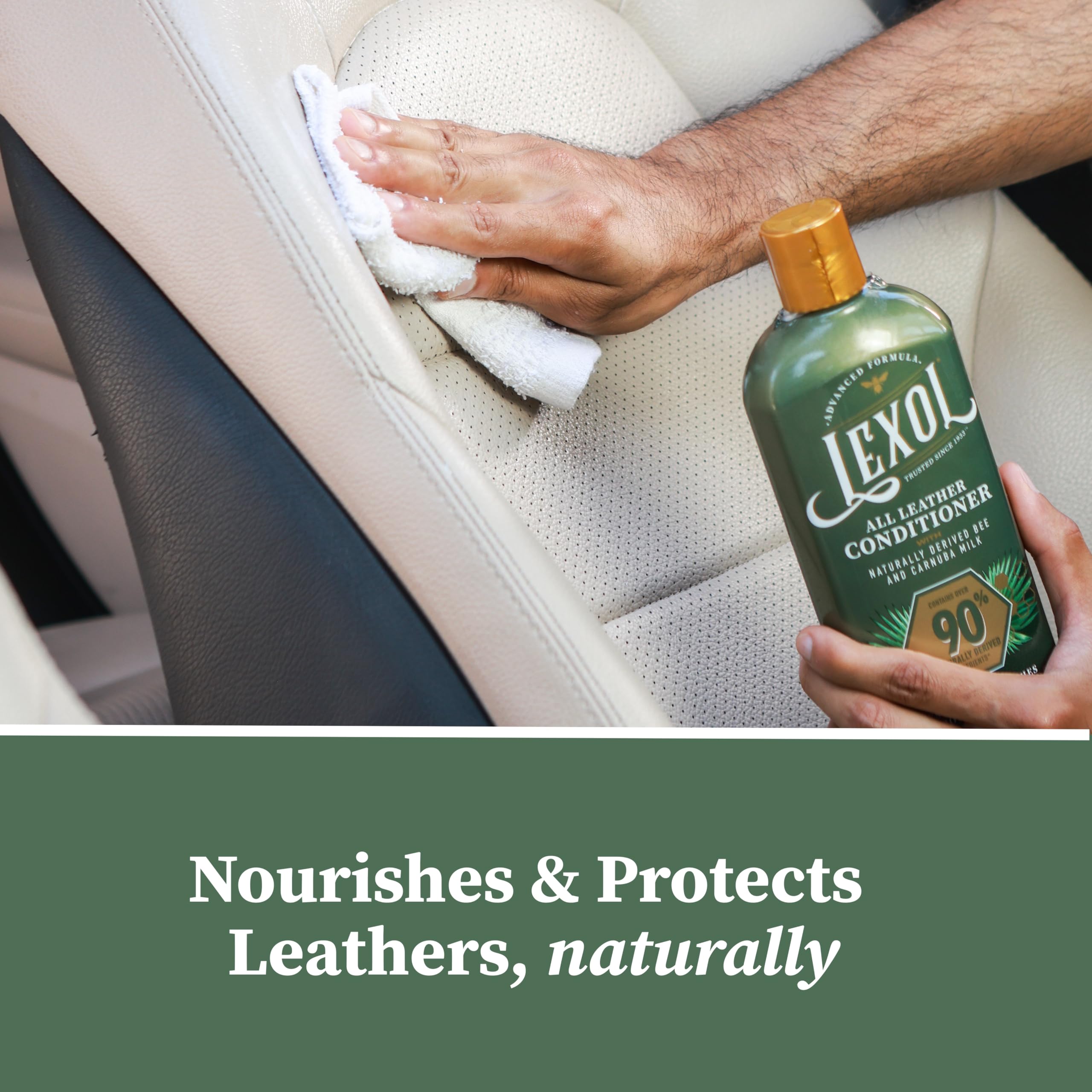 Close-up of Bee and Carnauba Milk texture in Lexol, highlights natural conditioning benefits