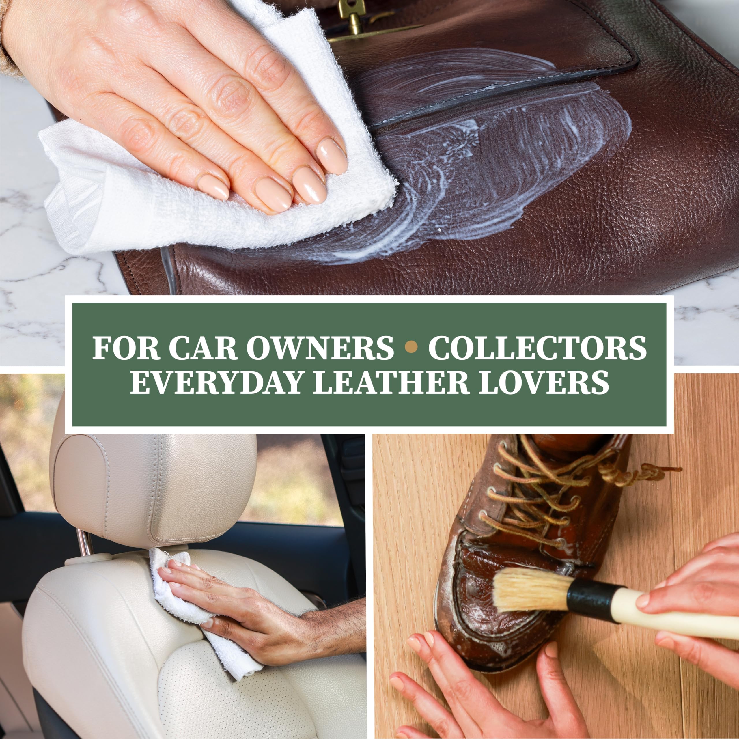 Lexol in a clean car interior on seat, illustrates automotive leather maintenance benefit