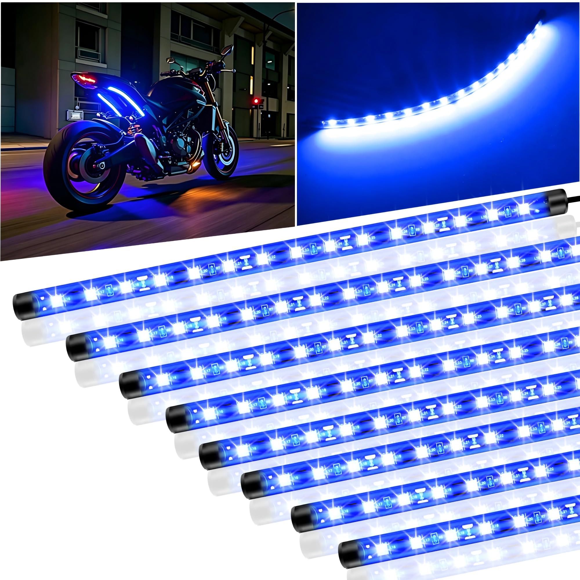LEYMANRIYA front pack of eight blue 11-inch LED strips showing contents and labeling