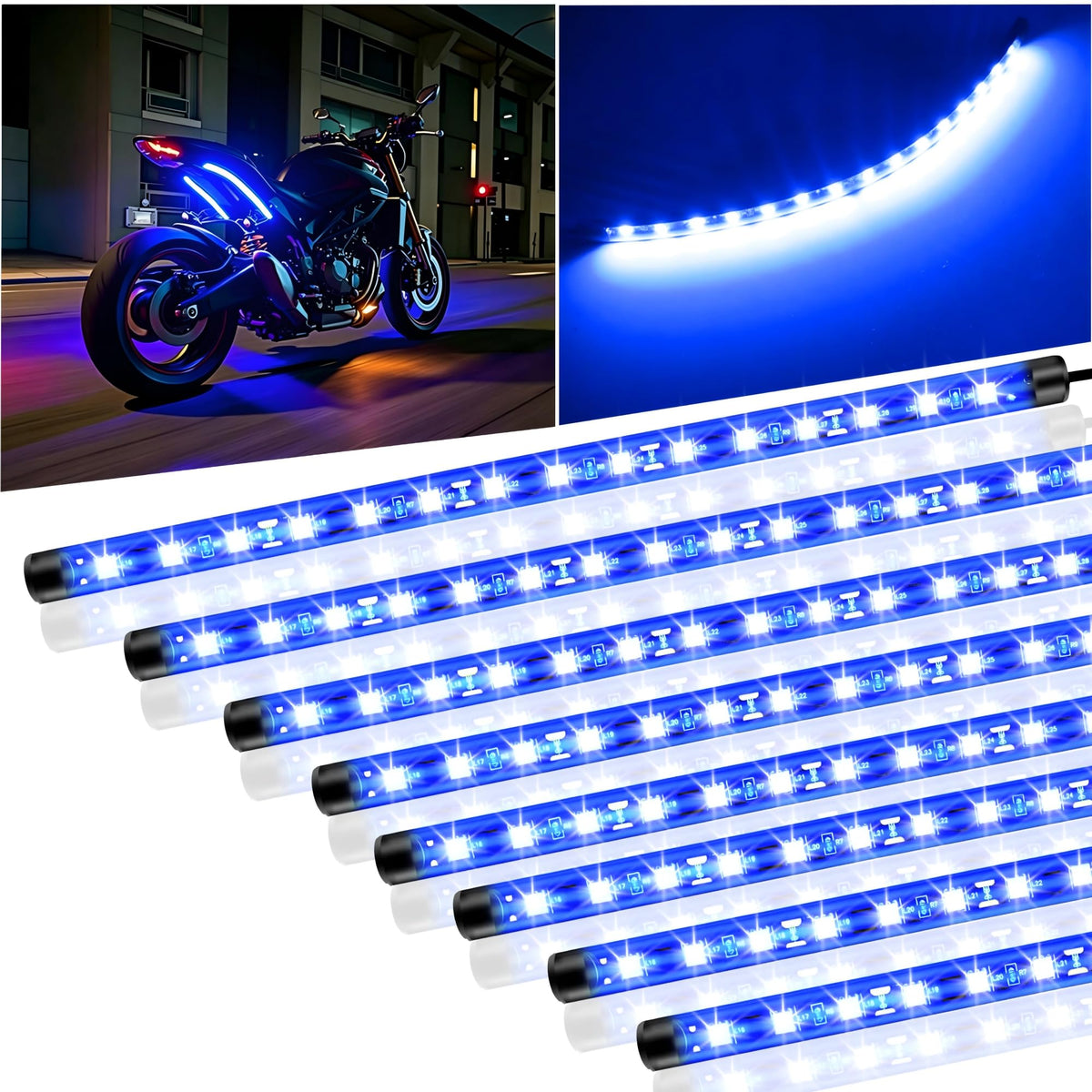 LEYMANRIYA front pack of eight blue 11-inch LED strips showing contents and labeling